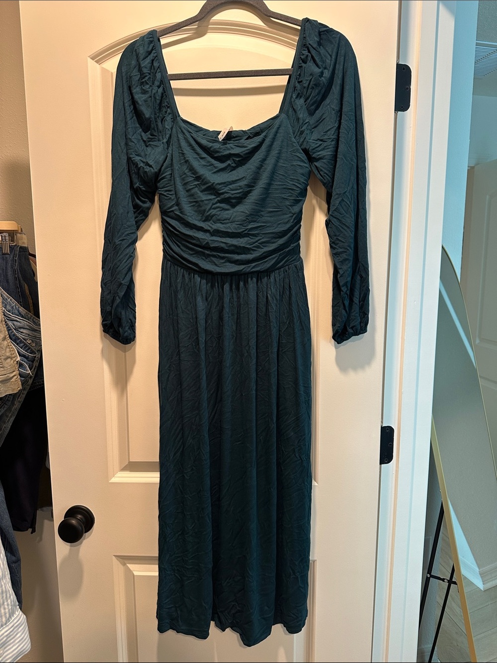 Soma Small Long Sleeve Square Neck Midi Dress in Deep Teal